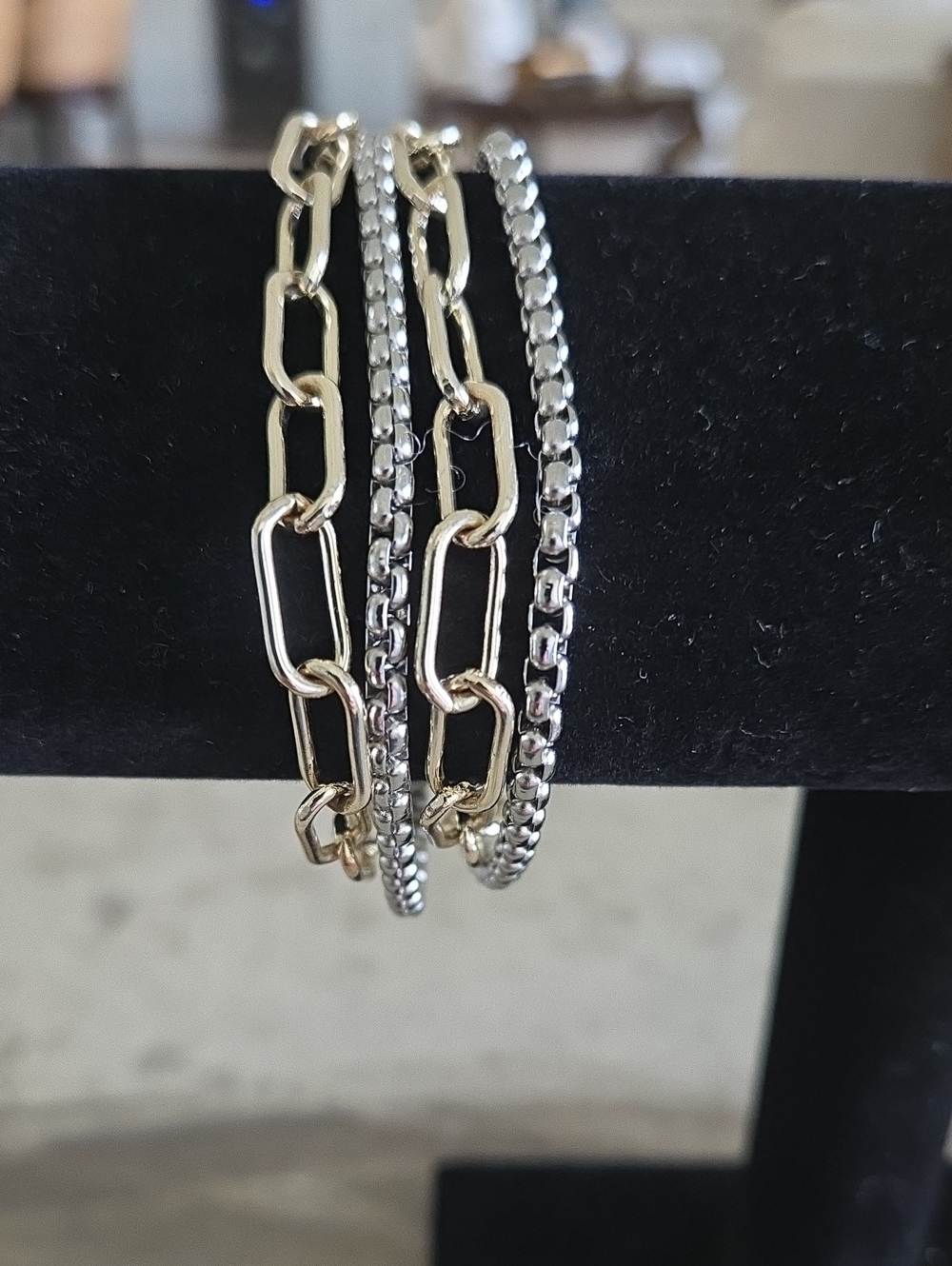 Mixed Metal Link & Box Chain 4 Strand Bracelet - Gold and Silver, NWOT